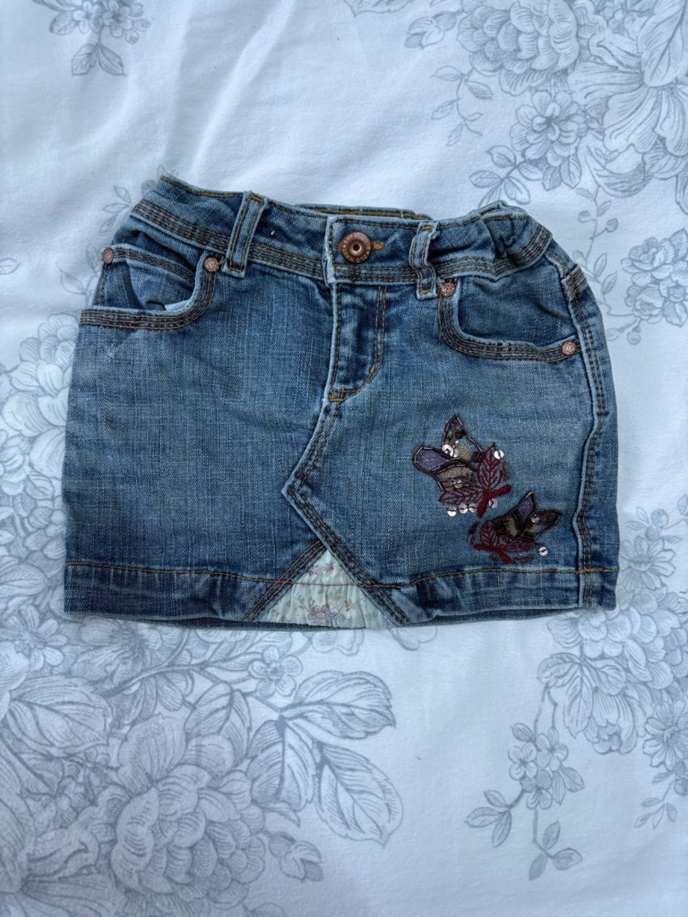 Vintage Old Navy Girls Denim Skirt with Butterfly Appliqués